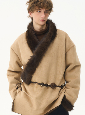 CNEW2025AW【破壁之裟】藏式牛角盘扣环保皮毛一体狐狸毛领外套