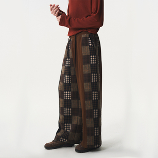 抽绳阔腿裤 复古拼接格子宽松休闲直筒裤 游荡者规条 CNEW2025AW