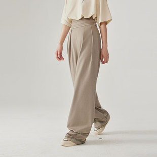 CNEW初年贰问24ss中式高腰翻边裤脚山水印花金边刺绣宽松长裤男女