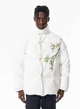 CNEW楚念贰问中国风盘扣翠竹刺绣高领潮羽绒服情侣款