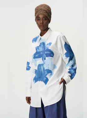 CNEW2025AW 百合古法蓝晒晕染印花长袖衬衫男女同款