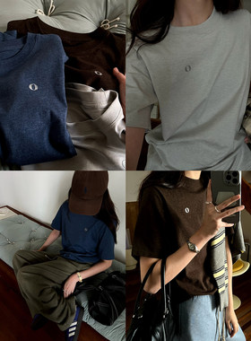 POXFFEE/纯色短袖t恤女夏辣妹正肩小众设计感宽松内搭打底衫上衣