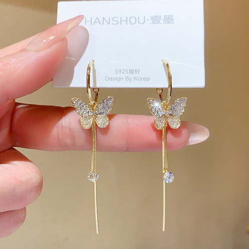 长款蝴蝶流苏耳环女耳饰2025新款