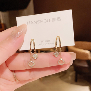 耳饰品 简约设计感微镶四叶花耳环银针耳钉女气质个性 2025新款 爆款