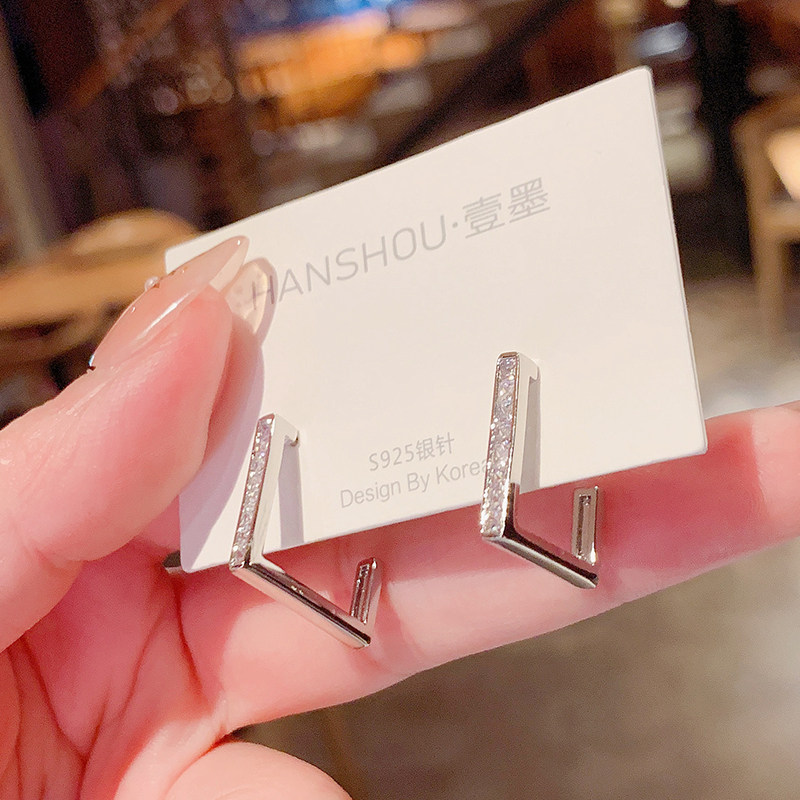s925银针几何方形耳圈高级感百搭耳钉简约冷淡风2026新款爆款耳环
