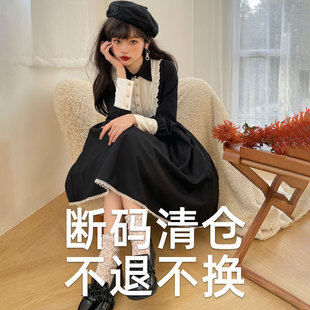 现货优雅款 清仓 cla系黑白拼色Lolita日常有口袋 断码 海妮德小姐