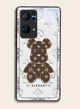 压花金边熊适用OPPOreno7pro+手机壳6/5硅胶96findR17钢化玻璃a72