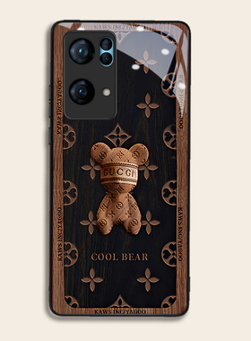 木纹小熊适用OPPOreno7pro+手机壳6/5硅胶96findR17钢化玻璃a7292