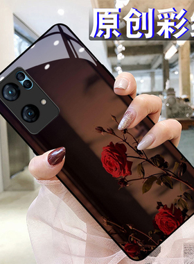 黑红玫瑰适用OPPOreno8pro+7手机壳65硅胶96findR17钢化玻璃a7293