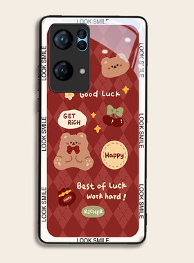 红色菱格熊适用OPPOreno7pro+手机壳6/5硅胶96findR17钢化玻璃a72