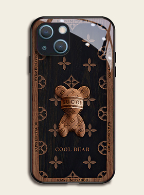 木纹小熊适用苹果13pro手机壳12max11钢化玻璃iphone硅胶xr7sx865