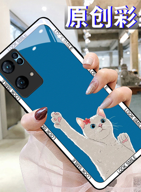 举手猫咪适用OPPOreno7pro+手机壳6/5硅胶96findR17钢化玻璃a7293