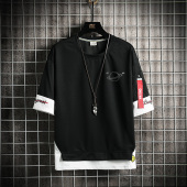 五分袖 假两件冰丝短袖 体恤衣服 新款 潮流宽松学生男装 t恤男士 夏季