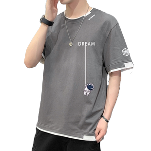 NASA联名夏季纯棉短袖T恤男士潮牌宽松体恤新款男生半袖夏装衣服