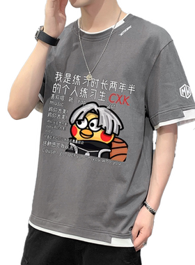 鸡你太美短袖男生夏季纯棉小黑子