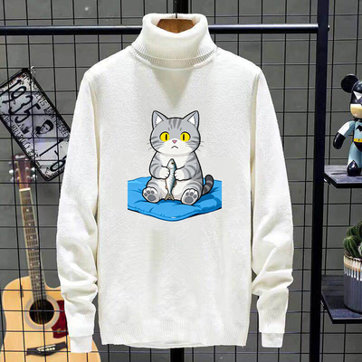 高领白色毛衣男款冬季加绒加厚保暖高级感慵懒风内搭针织打底衫男