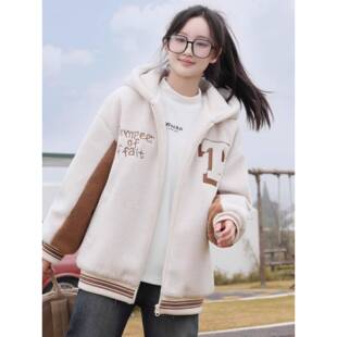 羊羔毛外套棉服少女秋冬装大童加厚拉链上衣初中高中学生可爱棉衣