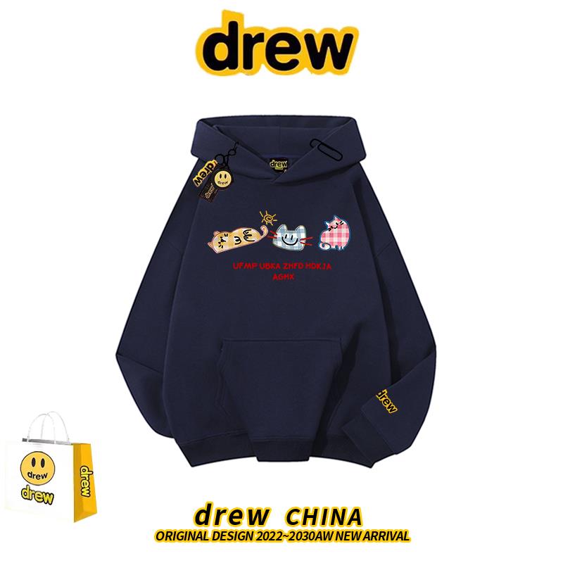 drew重磅美式趣味卡通印花连帽加绒卫衣女男情侣款春秋冬宽松帽衫