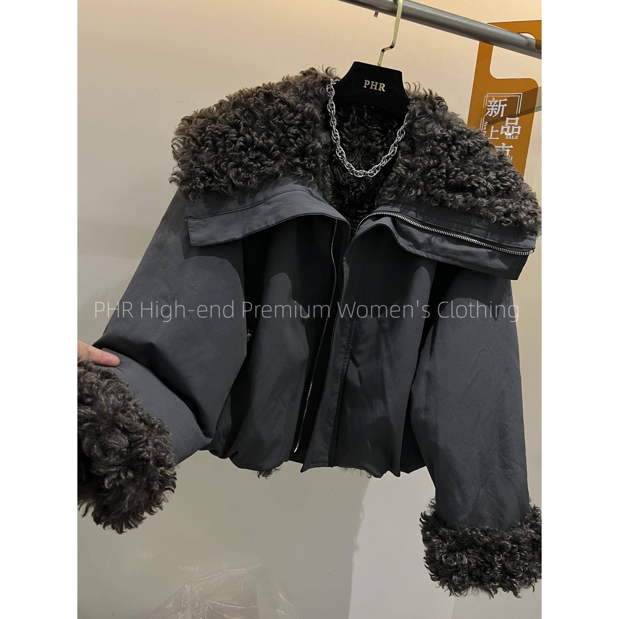 高端欧货2025年冬装新款大翻领羊羔毛两面穿棉服棉衣女短外套上衣