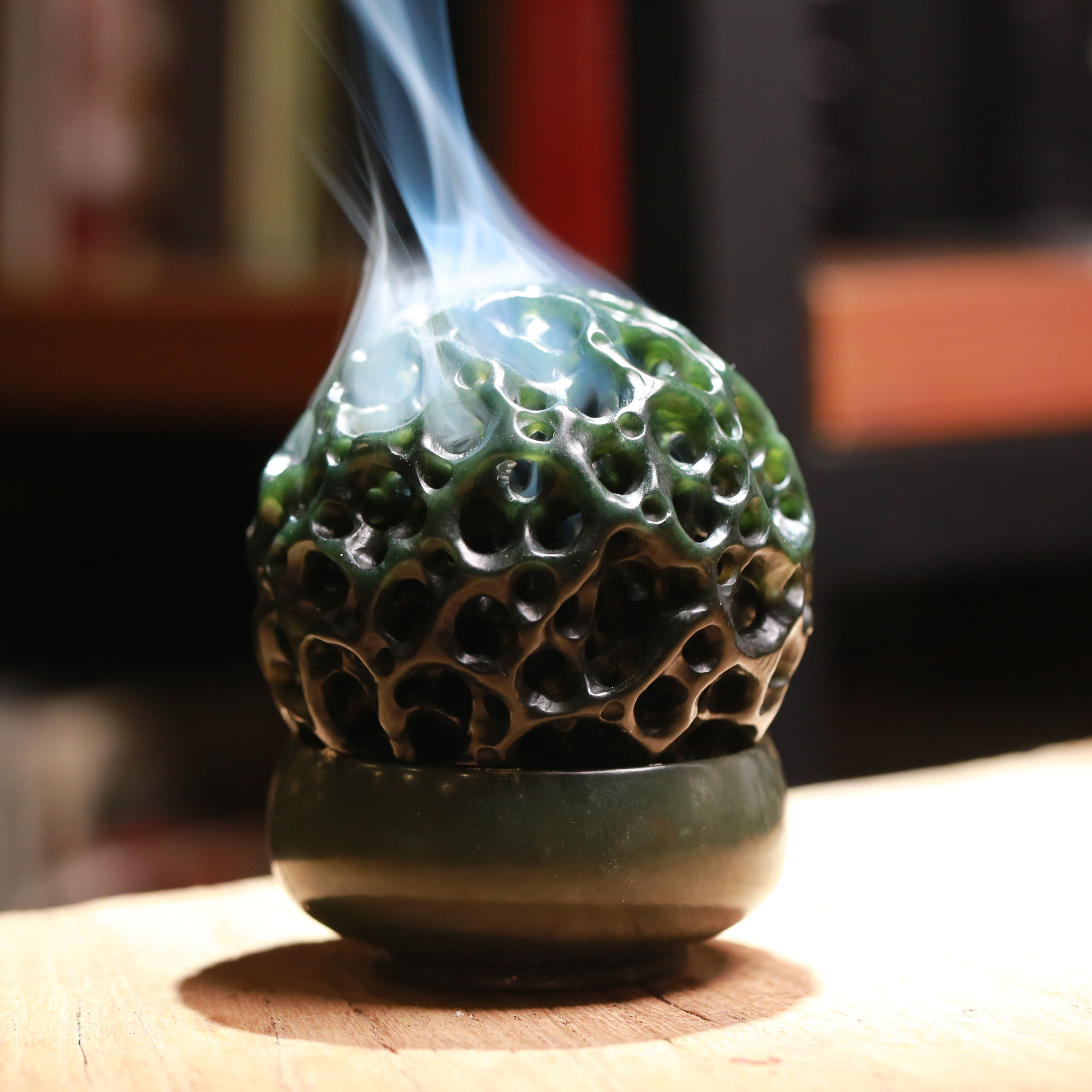和田玉青玉玲珑球香薰 天然玉石香器 摆件 蒋宏利和田玉茶具