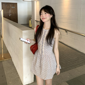 LIUYUESHI 碎花夏连衣裙子女夏2025新款小个子miu系气质背心短裙