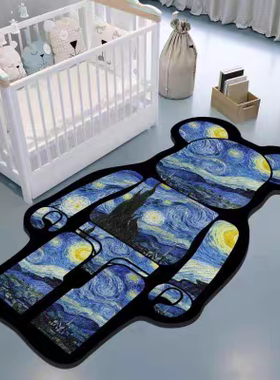 潮牌KWAS造暴力熊地毯卧室积木熊衣帽间飘窗床边毯个性潮流防滑垫