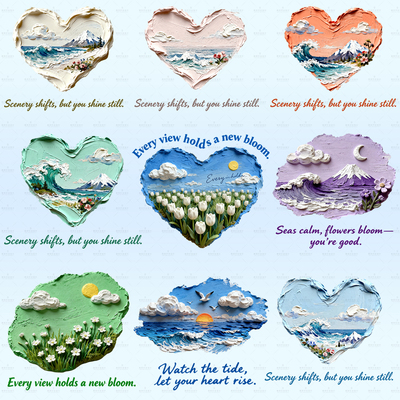 风景油画图案原创国风烫画贴