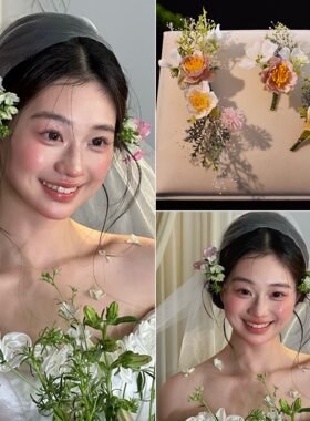 森系新娘花环头饰绿植发夹头花