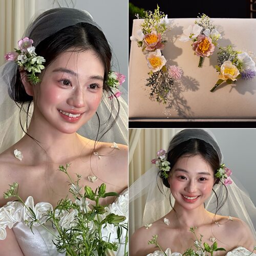 森系新娘花环头饰绿植发夹头花