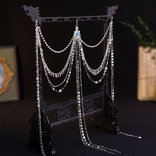 汉服腰链腰间挂件古风压襟汉服异域风情银色珍珠百搭长流苏装饰品