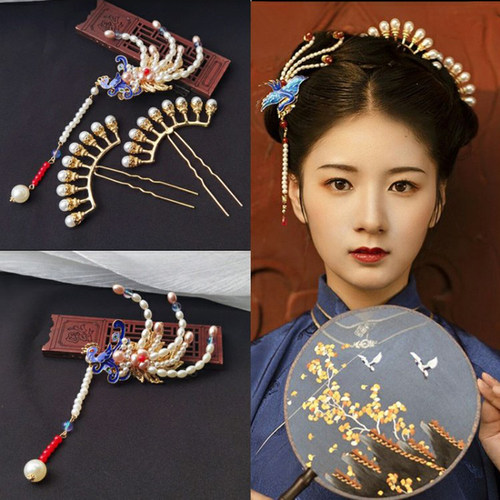 古风汉服明制烧蓝凤凰发夹