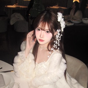 白色铃兰花朵流苏头花发饰女侧边夹日系头饰新娘发卡古风森系发夹