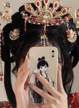 古风汉服头饰凤凰发簪发饰套装明制凤冠景泰蓝流苏凤凰头饰套装