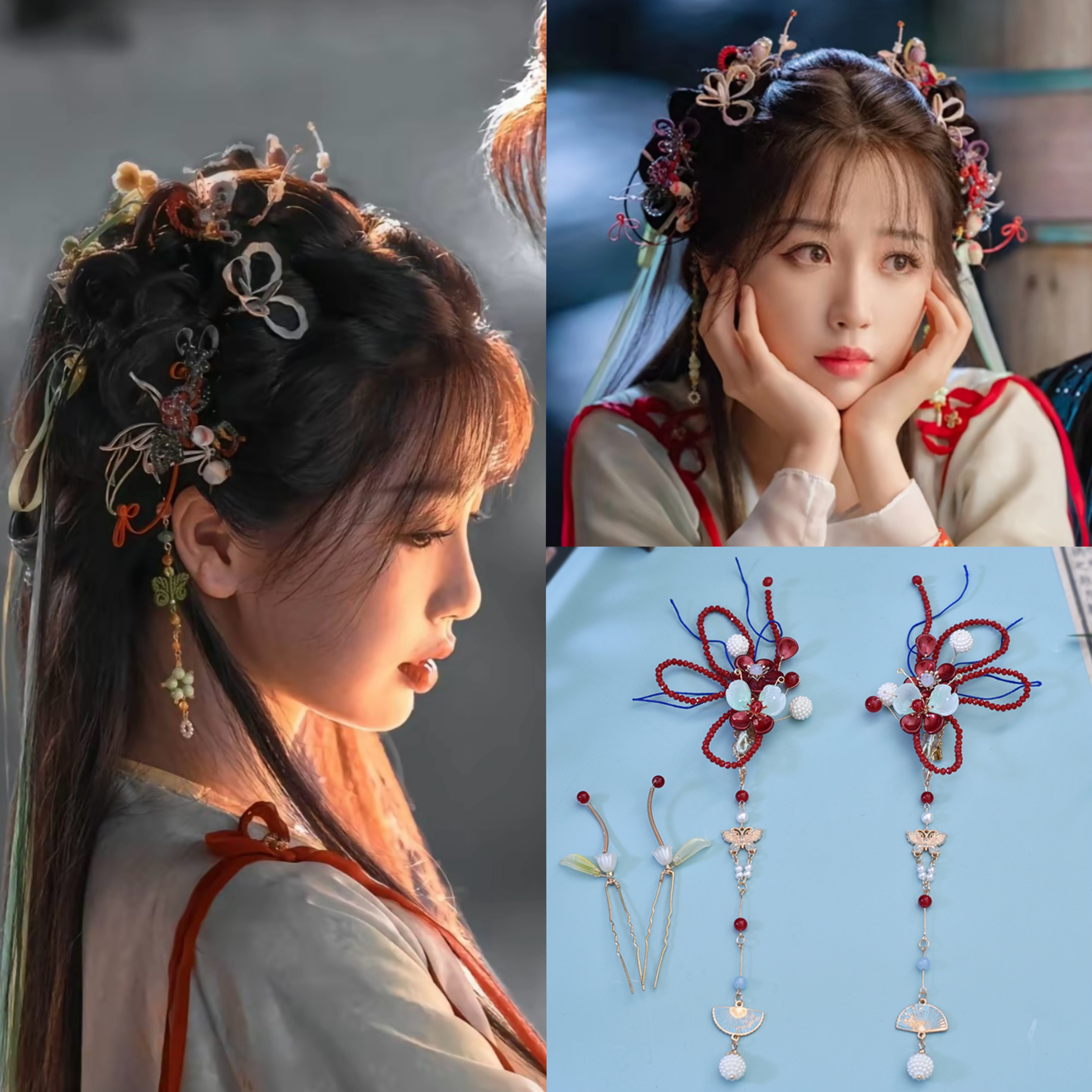 虞书欣同款红色发夹珍珠古风对夹