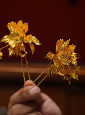 金色立体花朵发簪发钗复古国风叉