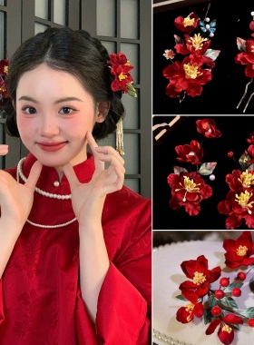 新中式新娘头饰订婚盘发头饰秀禾服发饰女古风配中式旗袍发夹侧边
