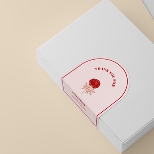 用品 纸标签包装 50贴 包粉色长方形谢谢贴纸礼盒密封贴不干胶铜版