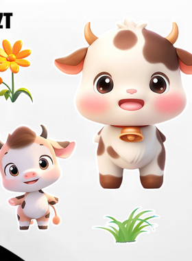 YJZT 奶萌小牛汽车装饰划痕遮挡遮盖贴纸车身电动车创意贴