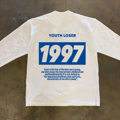 潮品数字1997印花圆领螺口长袖T恤260G重磅百搭美式复古男上衣
