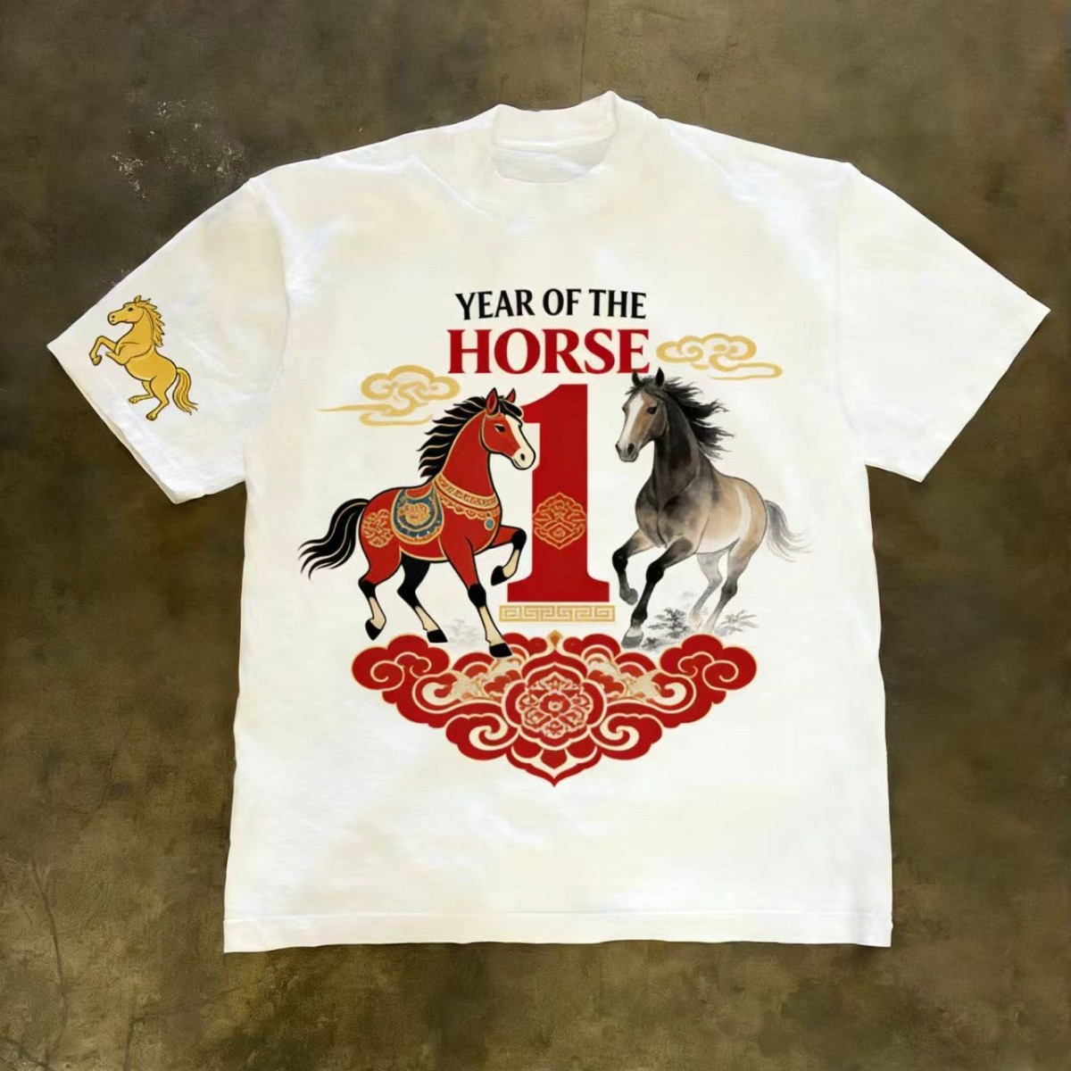 痞帅简式嘻哈重磅街头百搭短袖男夏季马年印花圆领宽松T恤