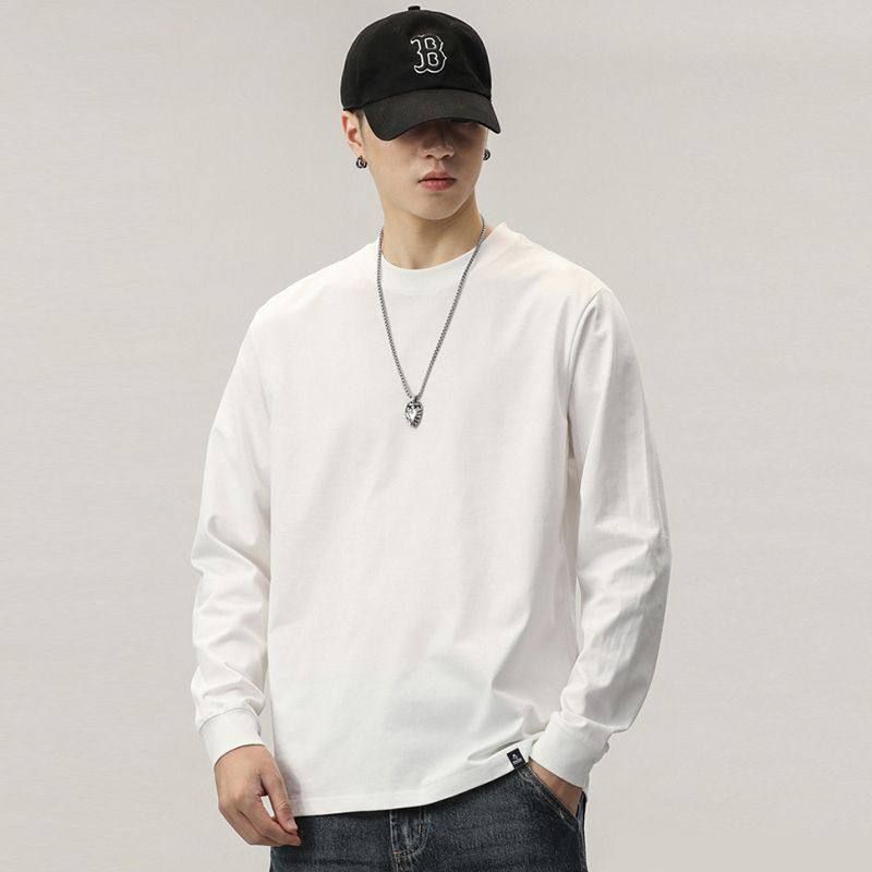 潮牌重磅复古美式上衣痞帅圆领宽松休闲男款百搭螺口长袖T恤