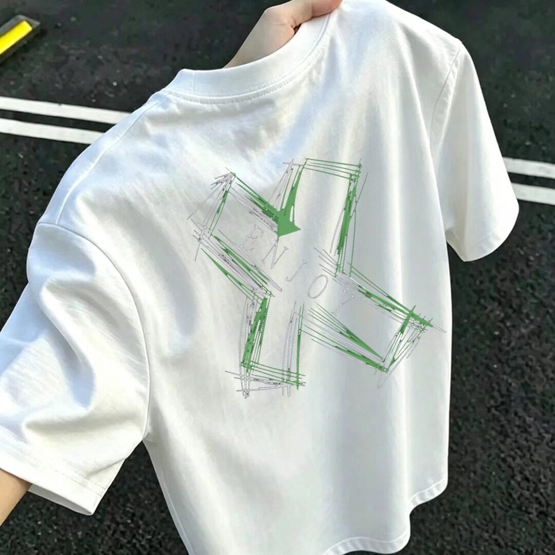 230G嘻哈印花植物花卉短袖美式潮牌T恤复古宽松半袖情侣男款