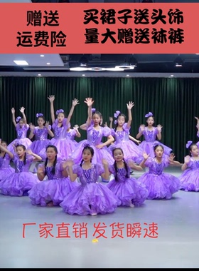 奇妙的惊喜亮片儿童演出服可爱公主裙紫色蓬蓬裙啦啦操幼儿合唱服