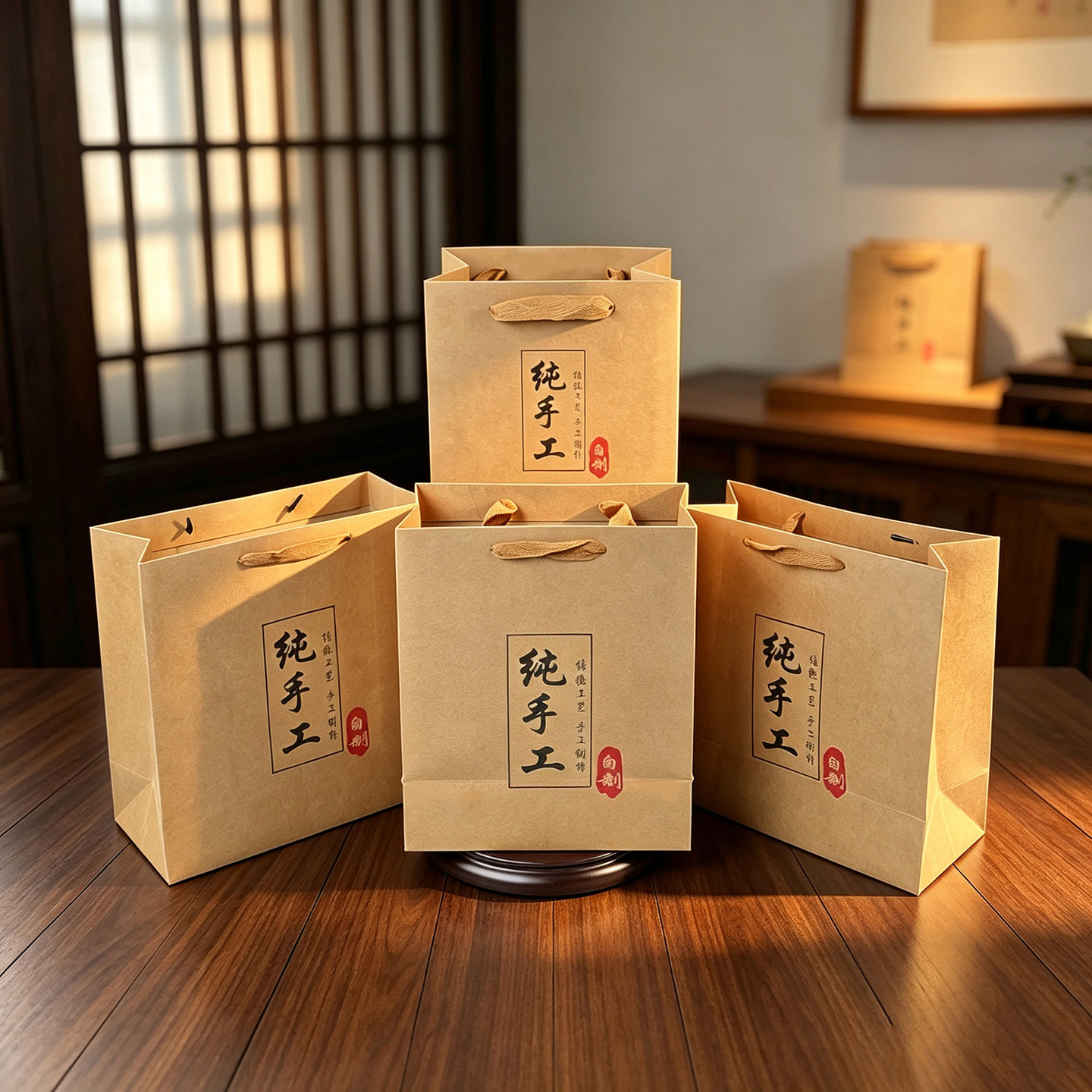 牛皮纸外卖打包袋纯手工手提袋传统老月饼牛皮纸袋烘焙食品包装袋