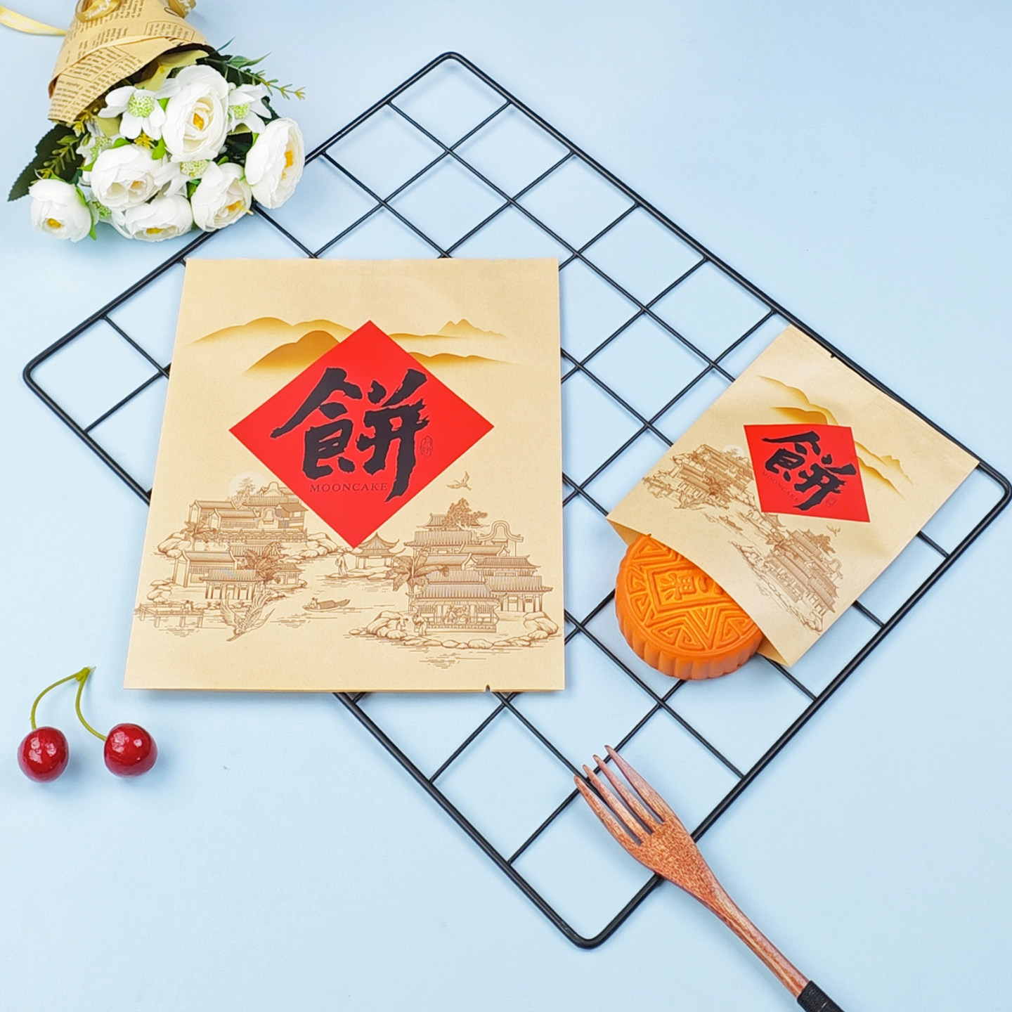 加厚牛皮纸月饼包装袋100g125g250克 通用国风饼字中秋机封月饼袋