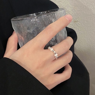 不规则碎银子珍珠戒指女2023年新款食指戒轻奢高级感小众设计指环