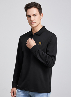 HELLEN&WOODY奢侈品男装春季新款长袖休闲Polo衫纯色金属图案短袖