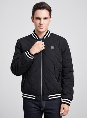 HELLEN&WOODY海伦伍德休闲飞行夹克男正品菱形格保暖防风夹克棉衣