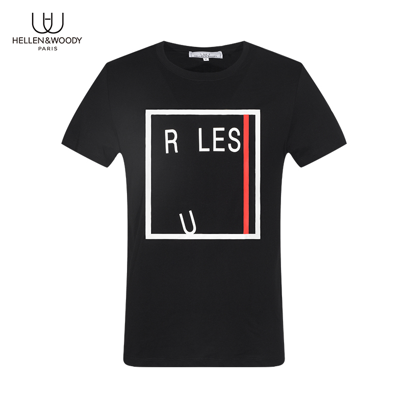 黑色字母印花打底衫圆领短袖T恤