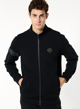 HW奢侈品男装秋季新款休闲运动针织夹克衫外套男士立领微弹棒球服